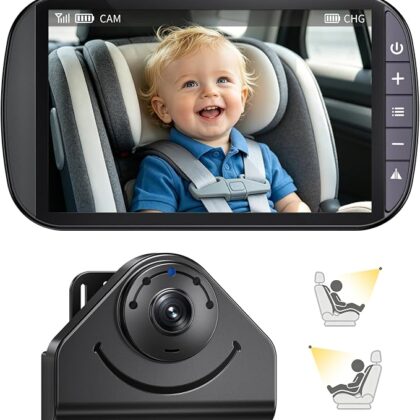 Wireless Baby Car Camera Monitor – 1080P HD Rear Seat Camera, 4.3” IPS Screen, 120° Wide Angle, IR-Cut Night Vision, USB & Battery Powered Plug and Play, for New Parents Infant Toddler Safety Driving